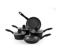 Juego de ollas y sartenes Russell Hobbs RH02814EU7, 5 piezas, sartenes de 20/24 cm y cacerolas de 16/18/20 cm, antiadherentes, inducción, tapas de vidrio, ollas, mármol metalizado, aluminio