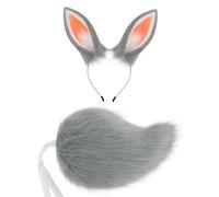 Juego de orejas y cola de conejo, accesorios de disfraz de conejo gris para fiesta de Halloween