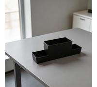 Juego de organizador de fregadero de cocina con dispensador de jabón doble de 350 ml, soporte para esponja y cepillo, lavavajillas de encimera con bandeja de drenaje ventilada, ABS negro mate (negro)