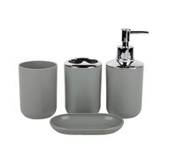 Juego de organizadores de baño de 4 Piezas con, Gray | Incluye bandeja dispensadora de jabón para taza de cepillo de dientes, jabonera para decoración de encimera,