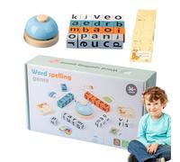 Juego de ortografía con madera - Puzzle alfabético 20,5 x 11,5 x 4,6 cm con tarjetas flash y timbre | educativo para la vista, reconocimiento de palabras, niños