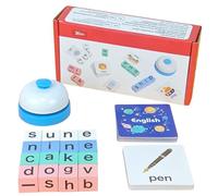 Juego de ortografía de letras de dados revueltos de ritmo rápido para niños con 40 tarjetas ilustradas y campana, juego de mesa familiar interactivo de bloques de palabras para mayores de 3 años