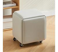 Juego de otomanas anidadas de 5 piezas con ruedas, taburetes apilables, banco cuadrado de cuero para dormitorio, sala de estar y comedor, color beige A