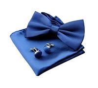 Juego de Pajarita y Pañuelo Con Gemelos - Caja de Regalo Incluida - Ajustable Para Hombre - Ideal Para Banquetes de Boda Con Traje, Esmoquin - Azul Marino, M