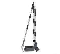 Juego de pala para excrementos de perro con bandeja y rastrillo, pala de metal inoxidable para limpieza de patio al aire libre, mango ajustable de 36.2 pulgadas, gris, 1 paquete