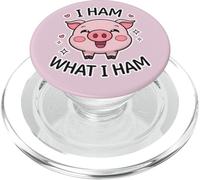 Juego de palabras con texto en inglés "I Ham What I Ham Cute Kawaii Animal Funny Pink Pig Pun" PopSockets PopGrip para MagSafe