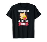 Juego de Palabras de 60 años y felino Fino para Fiesta de cumpleaños temática de Gatos Camiseta