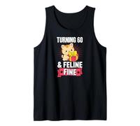 Juego de Palabras de 60 años y felino Fino para Fiesta de cumpleaños temática de Gatos Camiseta sin Mangas