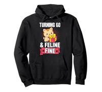 Juego de Palabras de 60 años y felino Fino para Fiesta de cumpleaños temática de Gatos Sudadera con Capucha