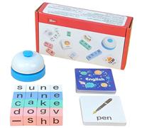 Juego de palabras de dados revueltos para niños, juegos de ortografía de dados de letras de ritmo rápido con 40 tarjetas ilustradas y campana, juego de mesa familiar interactivo de bloques de palabra