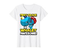 Juego de Palabras Divertido de Ballena de Primer Grado 1er día de Escuela Whaley Awesome Camiseta gráfica económica, Mujer, Blanco, M