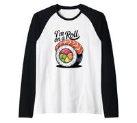 Juego de Palabras Divertido de Comida de Sushi I'm On A Roll Camiseta Manga Raglan