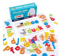 Juego de palabras ortografía madera Tarjeta reconocimiento letras Rompecabezas Montessori Juguete educativo temprano STEM para niños y niñas 3 años con bloques - tarjetas doble cara Bolsa almacenamien