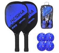 Juego de Palas de Madera para Pickleball, 2 Raquetas y 4 Bolas de Pickleball con Bolsa de Almacenamiento para Principiantes y Profesionales (Blue)