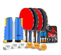 Juego de Palas de Ping Pong, 4 Raquetas Profesionales, Red retráctil, 6 Pelotas de Ping-Pong, Funda de Transporte, Juego de Tenis de Mesa para Interiores y Exteriores