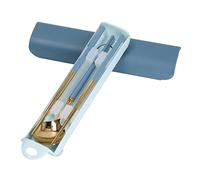 Juego de palillos y cucharas coreanas, juego de cubiertos de palillos portátiles con caja de almacenamiento, juego de cucharas y palillos de acero inoxidable reutilizables(Azul)