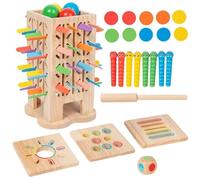 Juego de Palitos Chinos,5 en 1 de Madera con Lanzamiento de Dados y Caída de Pelotas | Juego de Mesa Educativo - Para Guardería, Casa, Aula o Preescolar, Fomenta Coordinación Mano-y Pensamiento