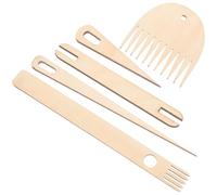 Juego de Palitos de Tejer de Madera Beige para Manualidades DIY | Herramienta Fácil de Usar, para Hilo y Urdimbre, Incluye Agujas, Peine y Palo