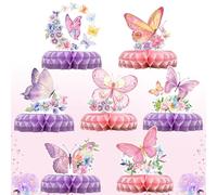 Juego de panal de mariposa rosa lila -SJK-SJK-7 piezas mariposas decoraciones de cumpleaños, centros de mesa de mariposa, mesa de panal de abeja, decoración de mesa de mariposa