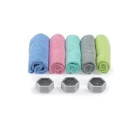 Juego de paños de microfibra anti-bac Beldray y ganchos - Pack de 5 toallas de limpieza de microfibra lavables, 3 ganchos adhesivos para sujetar los paños, 53% poliéster reciclado, reutilizable