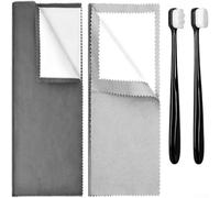 Juego de paños de pulido de joyas con 2 cepillos suaves, paños negros y grises de doble acción para limpieza de oro plateado, kit reutilizable con bolsa de almacenamiento para anillos, collares
