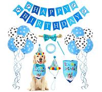 Juego de pañuelo de Sombrero de Primer cumpleaños para Perro Feliz Cumpleaños Estampado de Pata Banner Globo Decoracion Cumpleaños para Perros, Blue