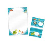 Juego de papel de carta, bloc de notas con sobre, para niños, niñas, niños, peces (bloc A4 con 25 hojas + 15 sobres)