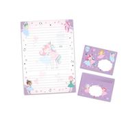 Juego de papel de carta con sobre, bloc de notas con sobre, bailarina, unicornio, color morado (bloc A4 con 25 hojas + 15 sobres)
