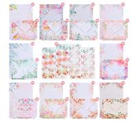 Juego de papel de carta con sobre, colorido y elegante diseño floral, juego de papelería, bonito papel de carta (10 estilos), 50 A5 a rayas y 50 sobres, 60 pegatinas, sobres de papel de escribir