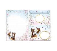 Juego de papel de carta con sobre para niñas y niños, diseño de caballos, bloc de hojas a rayas (bloc A5 con 25 hojas + 15 sobres)