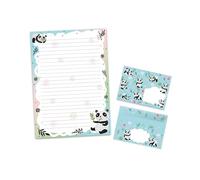 Juego de papel de carta con sobre para niños, niñas, niños, animales, panda (bloc A4 con 25 hojas + 15 sobres)