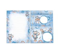 Juego de papel de carta con sobre para niños y niños, robot infantil, diseño de bloc de hojas a rayas (bloc A5 con 25 hojas + 15 sobres)