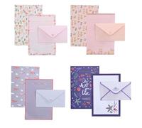 Juego de papel de carta con sobres, 36 piezas, 4 diseños florales diferentes, 24 hojas y 12 sobres para cartas, invitaciones y tarjetas de agradecimiento