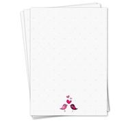 Juego de papel de carta pájaros enamorados I 50 hojas papel con estampado en DIN A4 I rosa blanco I San Valentin amor invitación boda sin sobre I dv019