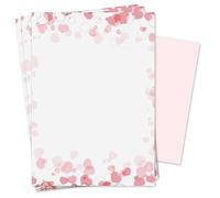Juego de papel de carta romántico | membretes de carta con sobre | 50 hojas DIN A4 | papel rosa con estampado de corazón | amor boda San Valentín invitación | dv157