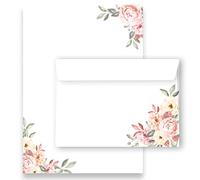 Juego de papel de carta/sobres con rosas en rosa viejo y delicados tonos pastel, 2 caras, A4, 120 g/m², c6, 80 g/m², vintage, 20 hojas de papel de carta con 10 sobres