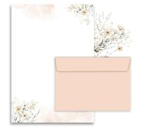 Juego de papel de carta/sobres en color beige con estampado de flores silvestres, 2 caras, A4, 120 g/m², C6, 80 g/m², de 10 a 100 hojas, con sobres vintage (100 papel de carta con 50 sobres)
