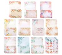 Juego de Papel de Cartas y Sobres, 50 Hojas Papel de Carta y 50 Hojas Sobres y 60 Pegatinas, 10 Estilos Florales Papelería y Sobres, para lnvitaciones, Cartas