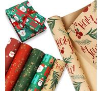 Juego de papel de regalo de Navidad, 5 estilos, diseño navideño (69,5 x 49,5) para Navidad, cumpleaños infantiles, envoltorio de regalo
