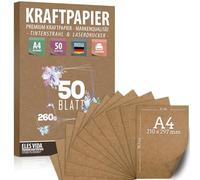 Juego de papel Kraft DIN A4 260g - 21x29,7cm - para manualidades y cartón natural - Creación de etiquetas para regalos de boda vintage (50 hojas)
