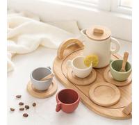 Juego de papel para niños, 14 piezas, silicona, alimentador y madera, comedor, cocina, juego de imitación, lavable, educativo, Montessori, juego de rol, regalo de cumpleaños, niñas y niños de 3 a 5