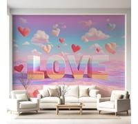 Juego de papel pintado no tejido Love Beach rosa de 3D letras de hadas corazón panorámico mural de pared, papel pintado panorámico para sala de estar, dormitorio, fondo de TV, decoración - 200 x 140