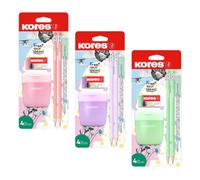 Juego de papelería - 2 lápices HB estilo grafitos con borrador, doble sacapuntas con contenedor y borrador pastel, lápices triangulares ergonómicos, colores pastel surtidos (verde menta, rosa rubor y