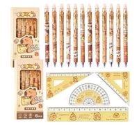 Juego de Papelería de Capibara de 16 piezas, 12 Bolígrafos de Capibara y 4 Gobernante Capybara, Bolígrafos de Gel Borrables, para Escuela, Oficina, Regalos de Fiestas Temáticas