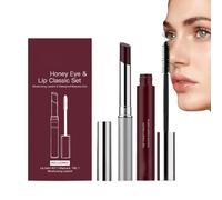 Juego de paquete de labios y ojos Honey, casi lápiz labial miel + rímel de alto impacto, bálsamo labial teñido de negro, lápiz labial hidratante transparente, brillo suave no pegajoso (1set)