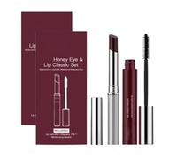 Juego de paquete de labios y ojos Honey, casi lápiz labial miel + rímel de alto impacto, bálsamo labial teñido de negro, lápiz labial hidratante transparente, brillo suave no pegajoso (2set)