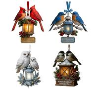 Juego de para árbol de Navidad, paquete de 4 farolillos de invierno, diseño de pájaros, colgante decorativo acrílico 2D, símbolo de amor, esperanza, decoración navideña para el hogar, árbol