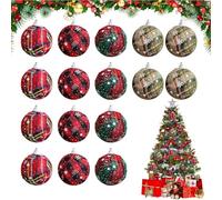 Juego de para árboles de Navidad, 16 Piezas de Tela a Cuadros, decoración del árbol de Navidad, Colgantes para Las Vacaciones del hogar para la exposición de Las Ventanas de la habitación