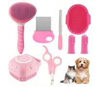 Juego de para Mascotas Rosa, Peine para Eliminar Pelo de Perro, Peine para Pulgas, Cepillo para Champú de Perro, Cortaúñas para Mascotas, Juego de Cepillo de Dientes para Perro