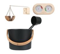 Juego de para sauna, accesorios para sauna de 16,7 pulgadas, infusión de aluminio, cubo de con mango de madera, cucharón, termómetro e higrómetro, ideal para saunas de lujo y